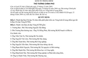 Quyết định 1022/QĐ-TTg thành lập Ban Chỉ đạo Tổ chức điều phối phát triển Vùng kinh tế trọng điểm