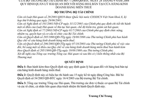 Quyết định 77/2004/QĐ-BTC  quản lý hải quan hàng bán tại cửa hàng kinh doanh hàng miễn thuế