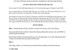 Quyết định 71/2004/QĐ-UB thành lập Ban di dân tái định cư huyện Sơn Dương Tuyên Quang