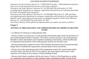 Circular No. 93/2004/TT-BTC of September 29, 2004, guiding a number of contents of the regulation on setting up, organization and operation of credit guarantee funds for small- and medium-sized enterprises