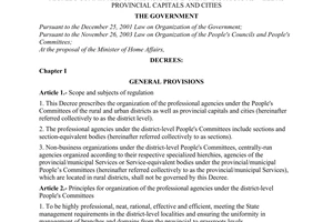 Decree of Government No. 172/2004/ND-CP of September 29, 2004 prescribing the organization of the professional agencies under The People's Committees of The Rural and Urban Districts as well as provincial capitals and cities