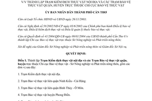 Quyết định 297/2004/QĐ-UB thành lập Trạm Kiểm dịch thực vật Cần Thơ