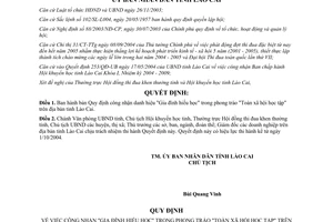 Quyết định 577/2004/QĐC-UB công nhận danh hiệu Gia đình hiếu học tỉnh Lào Cai