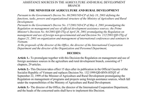 Decision No. 45/2004/QD-BNN of September 30, 2004 promulgating the regulation on management and use of foreign assistance sources in the agriculture and rural development branch