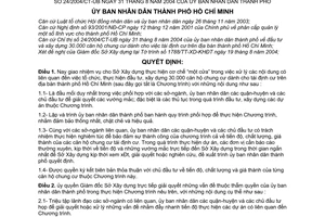 Quyết định 225/2004/QĐ-UB giao nhiệm vụ Sở Xây dựng ủy quyền Giám đốc điều hành đầu tư và xây dựng 30000 chung cư hướng dẫn chỉ thị 24/2004/CT-UB