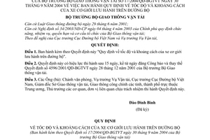 Quyết định 17/2004/QĐ-BGTVT tốc độ khoảng cách  xe cơ giới lưu hành đường bộ