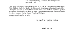 Công văn  5348/VPCP-HC  uỷ nhiệm giải quyết công việc