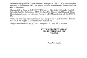 Công văn 3225 TCT/DNK thuế suất thuế GTGT