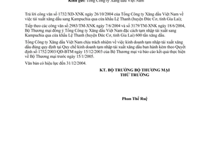 Công văn 5850 TM-XNK  tạm nhập tái xuất xăng dầu sang Kampuchia