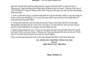 Công văn  4893/TCHQ-KTTT thu thuế nhập khẩu bổ sung bộ linh kiện CKD xe máy