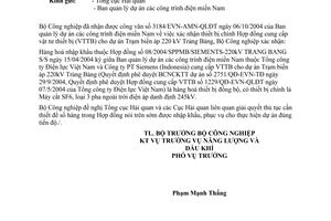 Công văn  5392/CV-NLDK xác nhận TB chính HĐTB toàn bộ dự án đường dây và trạm