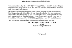 Công văn 4927/TCHQ-GSQL  tính thuế đơn giá hàng nhập khẩu vượt tiêu chuẩn được miễn thuế bán tại CHMT