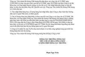 Công văn  1263/TĐC-ĐGPH  NK phụ tùng xe máy