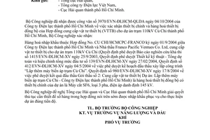 Công văn  5456/CV-NLDK  xác nhận TB chính HĐVTTB trạm 110kV Củ Chi