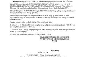 Công văn  5441/CV-KHCN  xác nhận điều kiện kỹ thuật, năng lực công nghệ sản xuất và tỷ lệ nội địa hoá