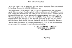 Công văn  3568/LĐTBXH-LĐVL đề án xin giữ lại Công ty CARIC là công ty 100% vốn nhà nước