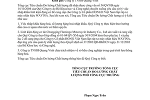 Công văn 1268/TĐC-ĐGPH nhập khẩu linh kiện động cơ