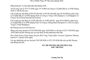 Công văn  5464 TM-XNK  bổ sung tên hàng chuyển khẩu
