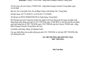 Công văn  5530TM/XNK   bổ sung cửa khẩu quá cảnh hàng hoá