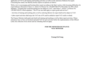 Official Dispatch No. 12329 TC/TCT of October 28, 2004, on Value added tax (VAT) on money contributed by job trainees or foreign language learners