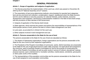 Decree of Government No.181/2004/ND-CP of October 29, 2004 on the implementation of The Land Law