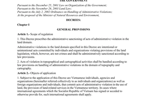 Decree No. 182/2004/ND-CP of October 29, 2004, on sanctioning of administrative violations in the land domain
