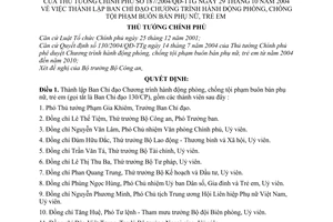 Quyết định 187/2004/QĐ-TTg thành lập Ban Chỉ đạo Chương trình hành động phòng, chống tội phạm buôn bán phụ nữ, trẻ em