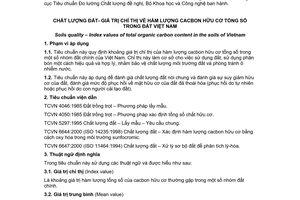 Tiêu chuẩn Việt Nam TCVN 7376:2004 về chất lượng đất - Giá trị chỉ thị về hàm lượng cacbon hữu cơ tổng số trong đất Việt Nam do Bộ Khoa học và Công nghệ ban hành