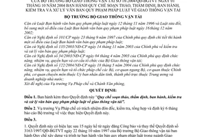 Quyết định 18/2004/QĐ-BGTVT Quy chế soạn thảo, thẩm định, ban hành, kiểm tra và xử lý văn bản pháp luật GTVT