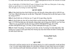 Quyết định 1420/2004/QĐ-BTM  Quy chế cấp GCN xuất xứ ASEAN Việt Nam - Mẫu D ưu đãi Hiệp định Chương trình thuế quan hiệu lực chung CEPT
