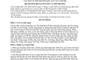 Quyết định 22/2004/QĐ-BTNMT chức năng, nhiệm vụ, quyền hạn cơ cấu tổ chức Chi cục Bảo vệ môi trường khu vực Tây Nam Bộ