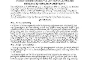 Quyết định 20/2004/QĐ-BTNMT chức năng, nhiệm vụ, quyền hạn cơ cấu tổ chức Chi cục Bảo vệ môi trường khu vực miền Trung  Tây nguyên