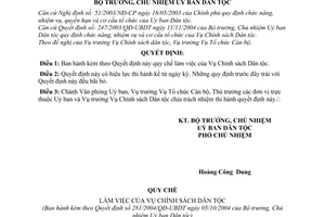 Quyết định 281/2004/QĐ-UBDT quy chế làm việc Vụ Chính sách dân tộc