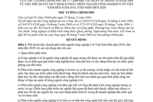 Quyết định 177/2004/QĐ-TTg  Quy hoạch phát triển ngành công nghiệp ôtô Việt Nam đến 2010-2020