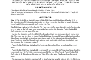 Quyết định 178/2004/QĐ-TTg Đề án phát triển tổng thể đảo Phú Quốc, tỉnh Kiên Giang 2010-2020