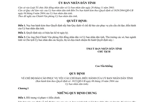 Quyết định 3822/2004/QĐ-UB chế độ báo cáo phục vụ yêu cầu chỉ đạo, điều hành