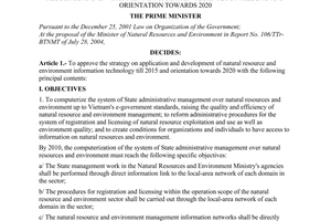 Decision No. 179/2004/QD-TTg of October 6, 2004, approving the strategy on application and development of natural resource and environment information technology till 2015 and orientation towards 2020