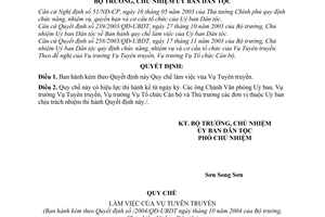 Quyết định 290/2004/QĐ-UBDT quy chế làm việc Vụ tuyên truyền