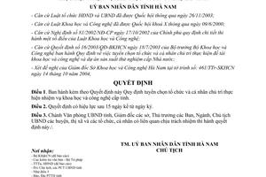 Quyết định 1423/2004/QĐ-UB tuyển chọn tổ chức cá nhân chủ trì nhiệm vụ khoa học công nghệ Hà Nam