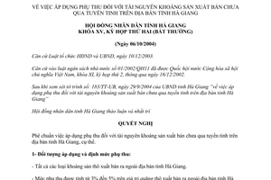 Quyết định 26/2004/NQ-HĐND15 phụ thu tài nguyên khoáng sản xuất bán chưa qua tuyển Hà Giang