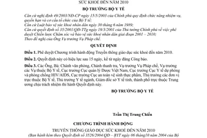 Quyết định 3526/2004/QĐ-BYT phê duyệt chương trình hành động truyền thông giáo dục sức khỏe đến 2010