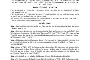 Quyết định 78/2004/QĐ-BTC  mức thu phí sử dụng đường bộ đoạn An Sương - An Lạc, Quốc lộ 1A