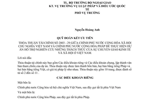 Thỏa thuận tài chính thực hiện Dự án Hỗ trợ nghiên cứu thách thức chuyển giao kinh tế xã hội ở Việt Nam giữa Việt Nam Pháp 2004
