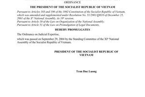 Order No. 22/2004/L-CTN of October 11, 2004, promulgating The Ordinance on Judicial Expertise