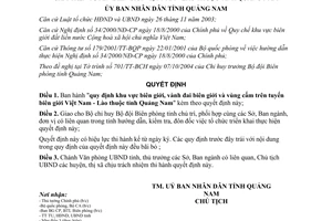 Quyết định 77/2004/QĐ-UB khu vực biên giới vành cấm trên tuyến biên giới Việt Nam Lào thuộc Quảng Nam
