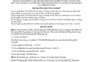 Quyết định 110/2004/QĐ_BCN chuyển Nhà máy Chế tạo kết cấu thép Đà Nẵng thành Công ty cổ phần