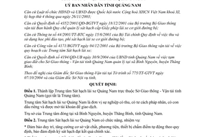 Quyết định 81/2004/QĐ-UB Thành lập trung tâm Sát hạch lái xe thuộc Sở giao thông Quảng Nam
