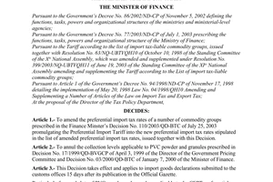 Decision No. 81/2004/QD-BTC of October 15, 2004, amending the import tax rates of a number of commodity groups in the preferential import tariff