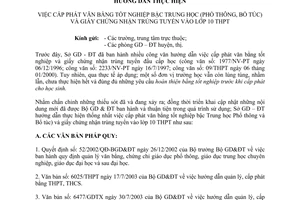Hướng dẫn 1601/THPT cấp phát văn bằng tốt nghiệp bậc trung học