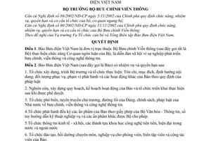 Quyết định 44/2004/QĐ-BBCVT chức năng, nhiệm vụ, quyền hạn cơ cấu tổ chức Báo Bưu điện Việt Nam